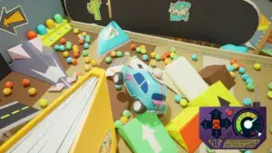 Obstacle Overdrive toy car driving through a marble obstacle course