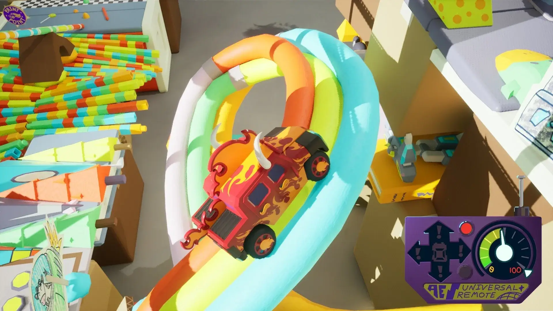 Obstacle Overdrive toy truck on a colourful loop track